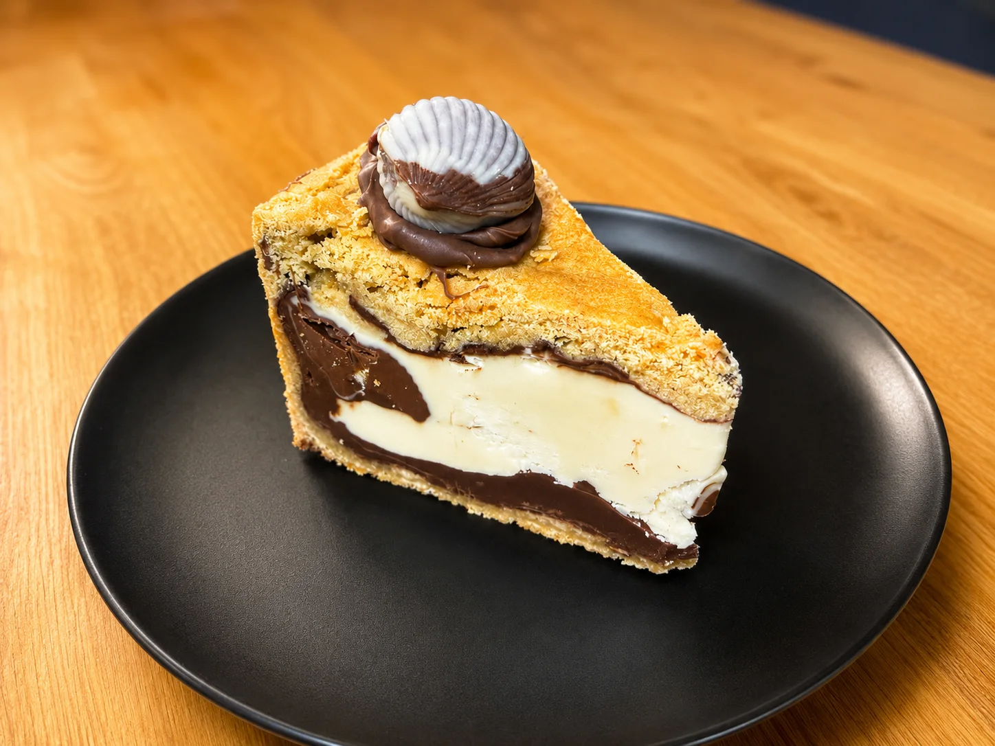 Loaded cookie pie topped with chocolate